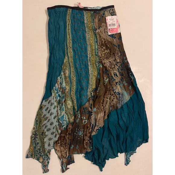 NWT Y2K Heart Soul Patchwork Maxi Skirt Elastic Waist Size XL Juniors Blue/Green - Picture 1 of 5